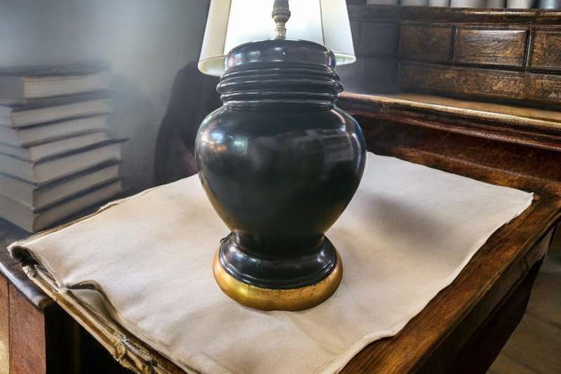 Large Glazed Black & Gold Ceramic Table Lamp, the perfect statement piece for any room