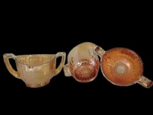Carnival Glass Open Sugar Bowl & Creamer Pitcher