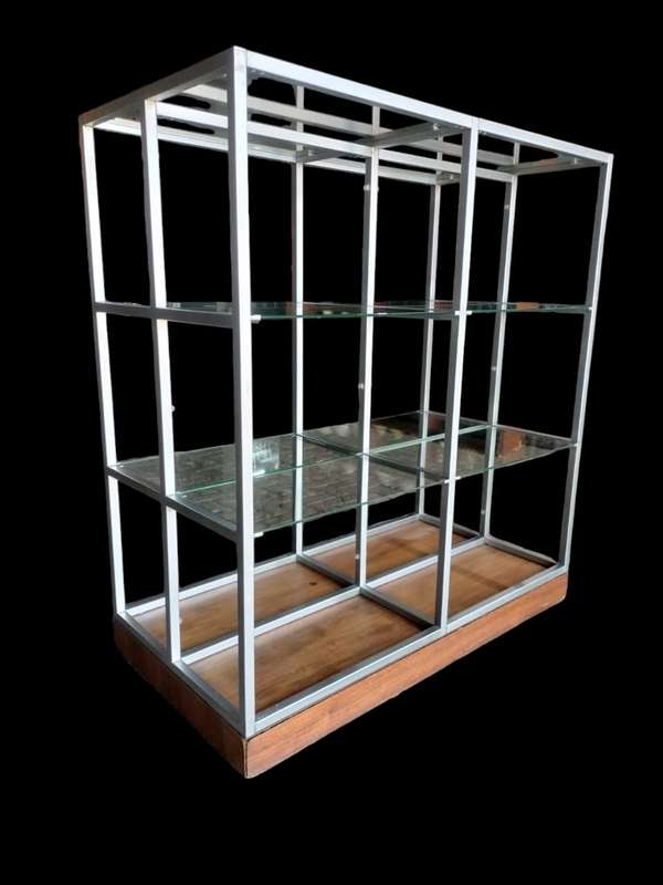 Stainless Steel Glass Display Shelf on Casters