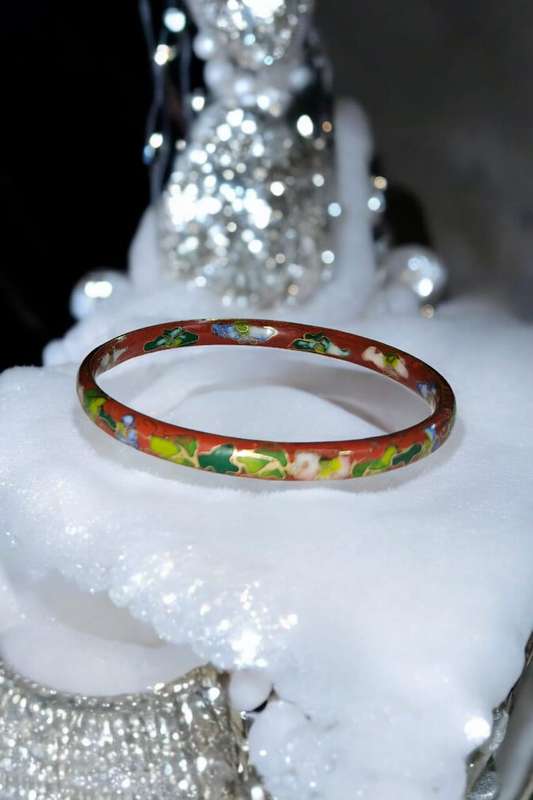 Burgundy/floral Enamel Cloisonne Bangle