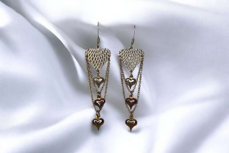 Silver Heart Puff Hearts Drop Earrings