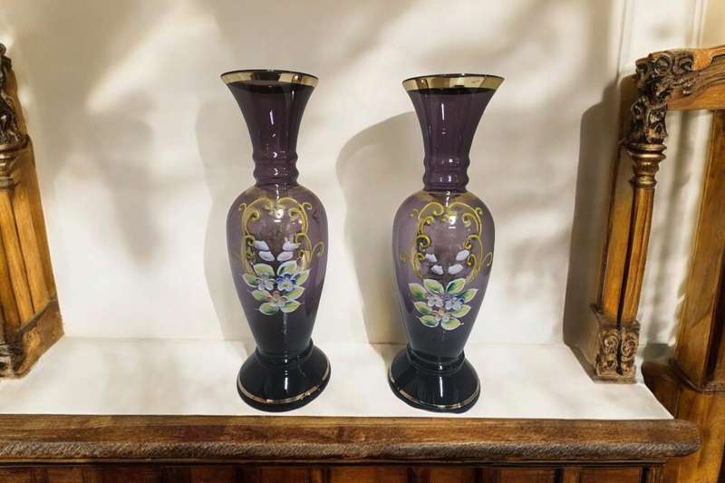 Pair of purple amethyst glass vases