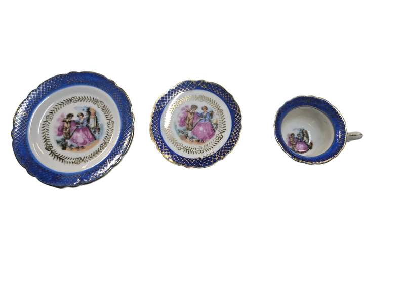 Miniature Tea Trio featuring French Courting Couple