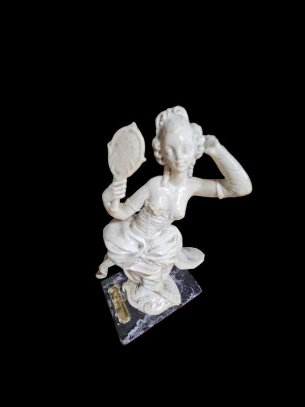 Exquisite Victorian Lady Figurine, gracefully poised on a genuine Carrara marble base made in Italy
