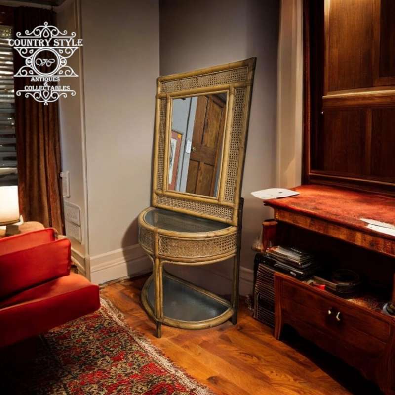 Rattan Half-moon Table Mirror