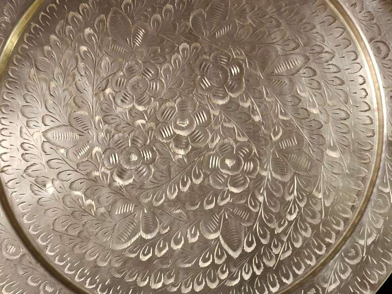 Vintage brass floral engraved tray