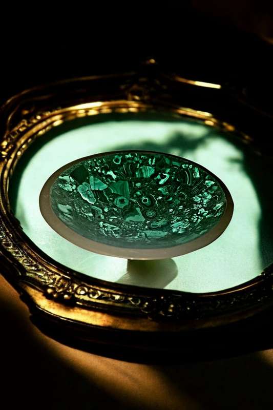 Malachite Bowl with a brass rim