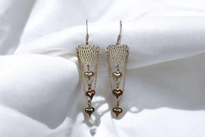 Silver Heart Puff Hearts Drop Earrings