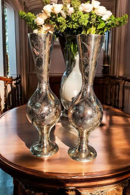 Pair of Indian Brass Art Museum Vases