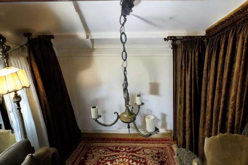 Antique Cherub  cast 3 arm Brass Chandelier
