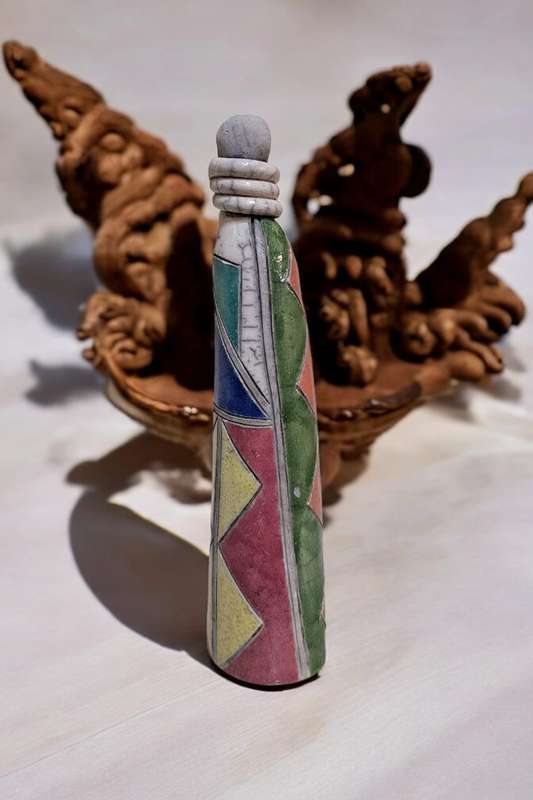 Raku Sgraffito Pottery Figure