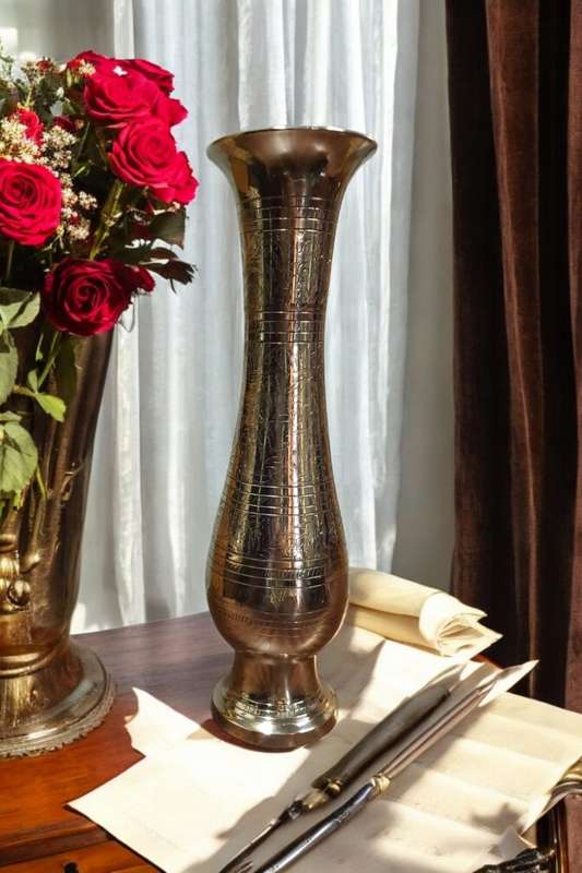 Etched brass vase