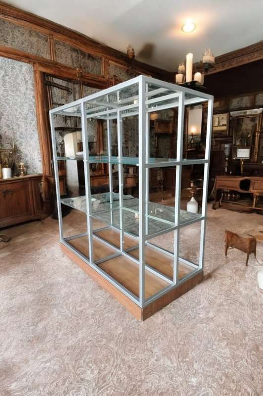 Stainless Steel Glass Display Shelf on Casters