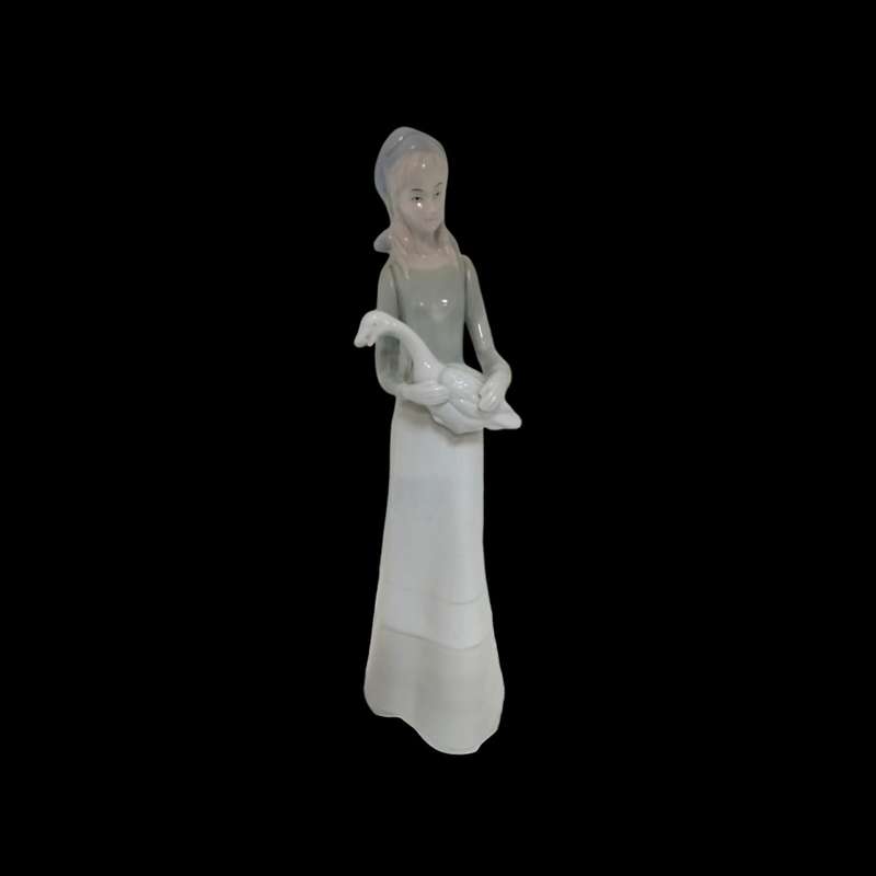 Lladro Style Vintage Porcelain Figurine of a Girl With Goose,