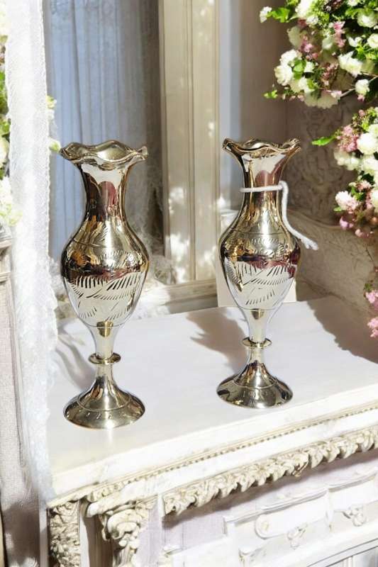 Pair of brass Scalloped edge vases