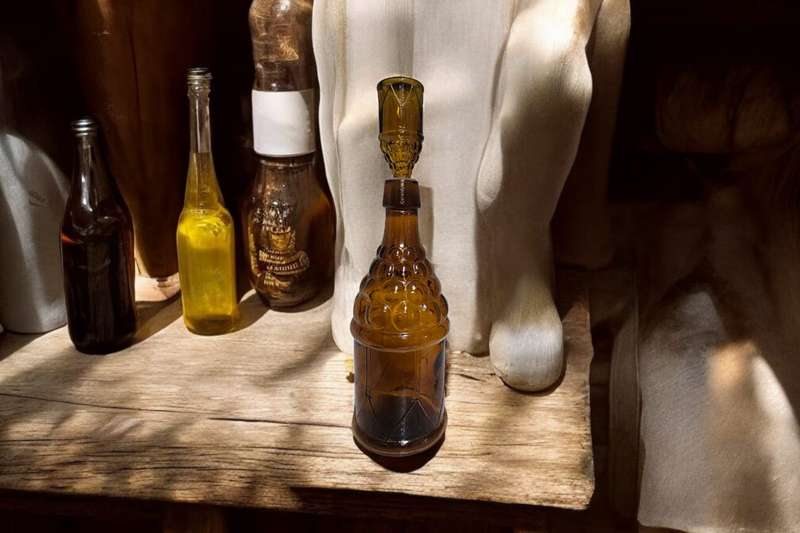 Vintage Amber Grapes and Drum Glass Bottle