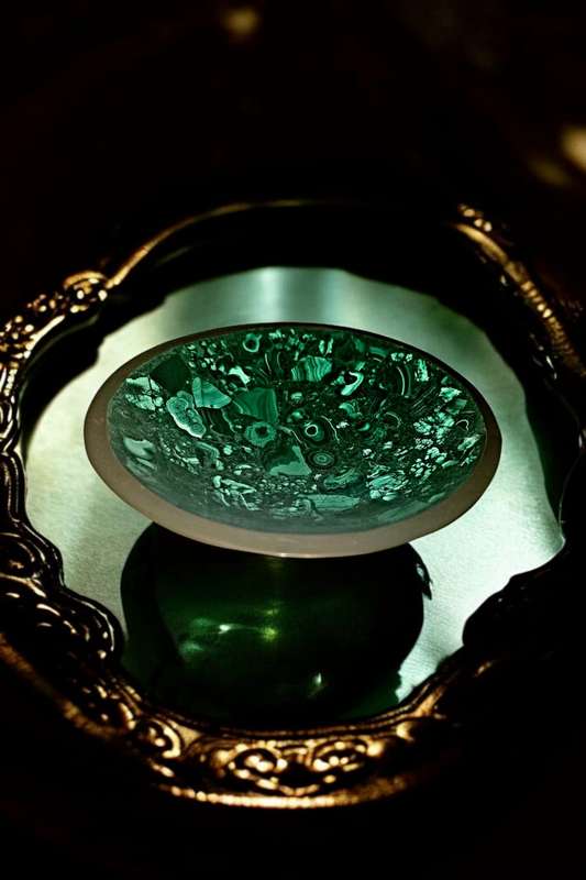 Malachite Bowl with a brass rim
