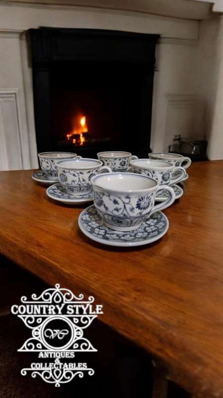 6 vintage pottery demitasse coffee cups