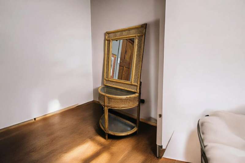 Rattan Half-moon Table Mirror
