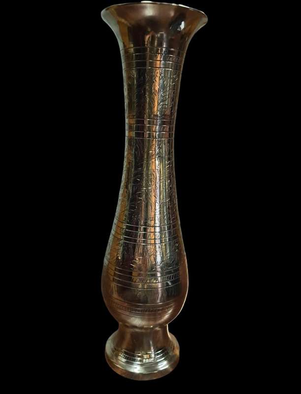 Etched brass vase
