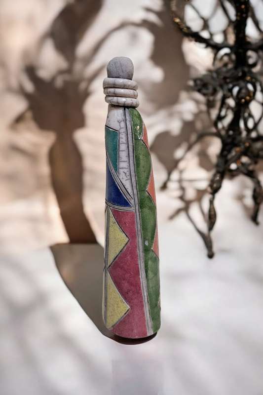 Raku Sgraffito Pottery Figure
