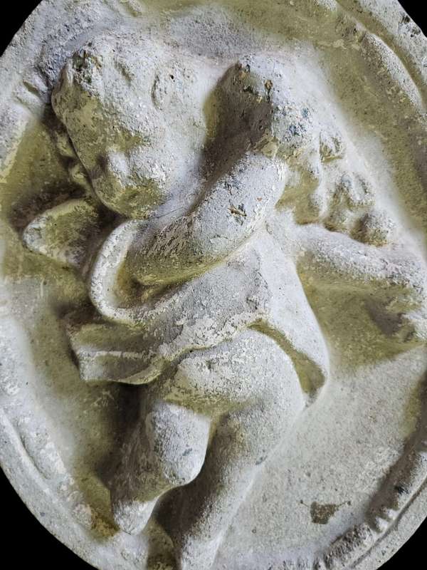 Angel Oval Concrete Wall Plaque, measuring 36x29x4cm