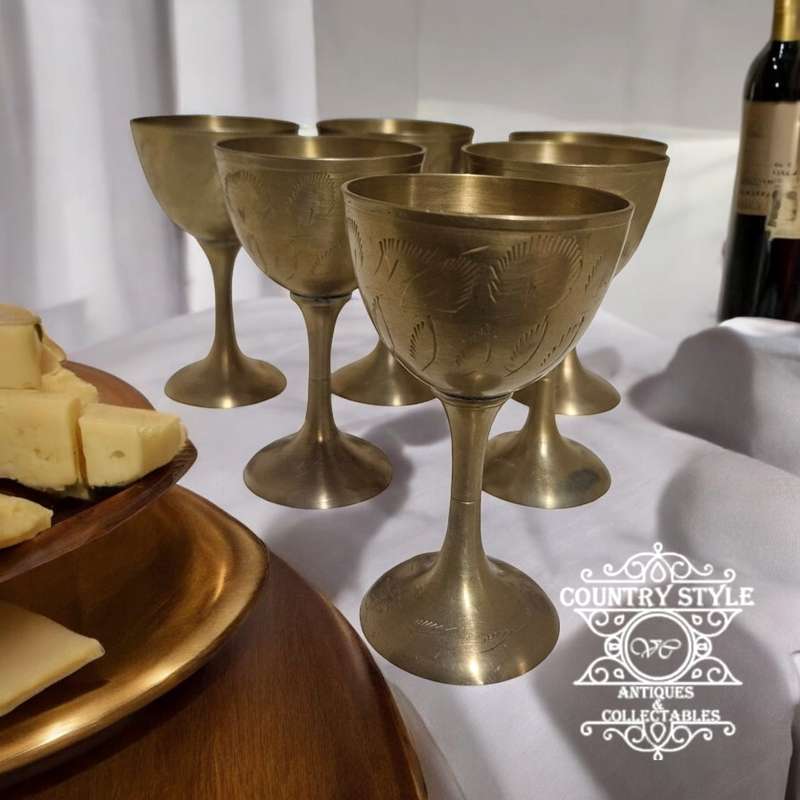 Vintage Set of 6 Brass Goblets