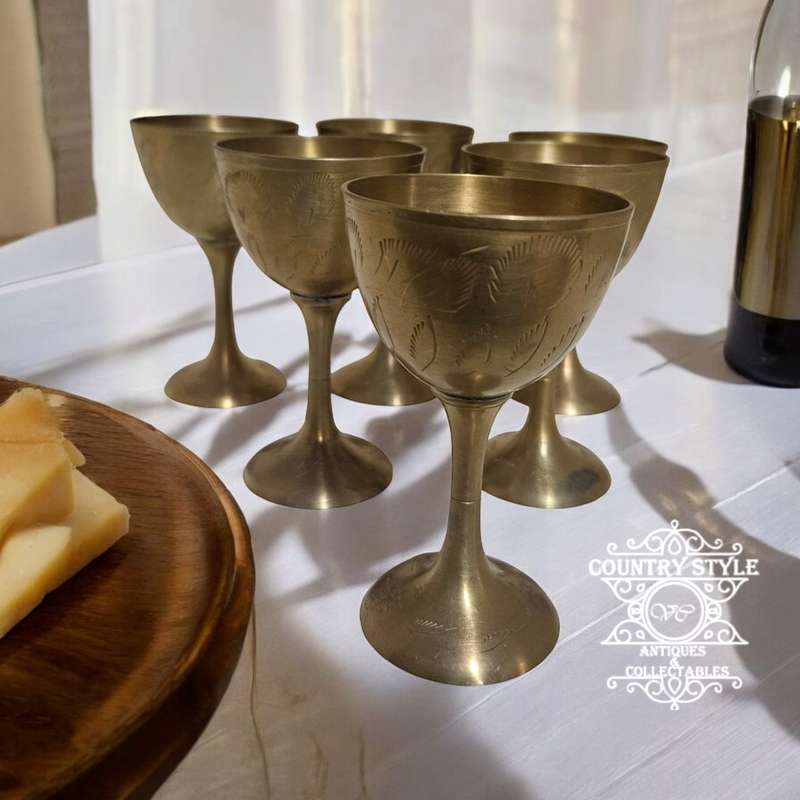 Vintage Set of 6 Brass Goblets