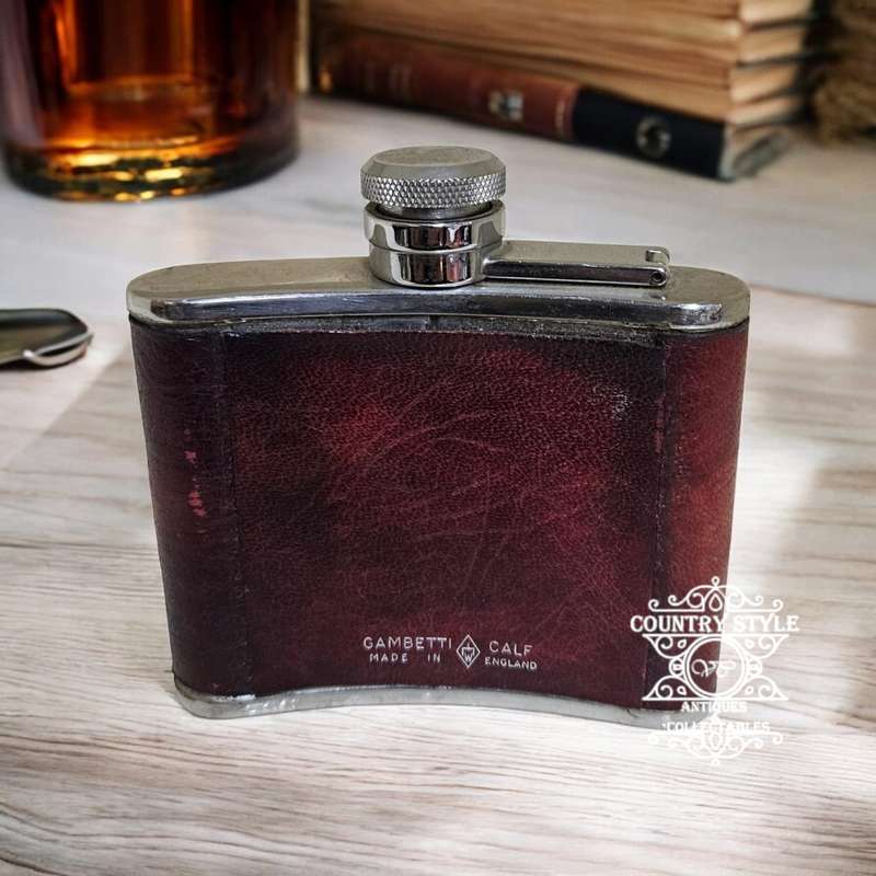 Vintage Small Hipflask. Gambetti Calf