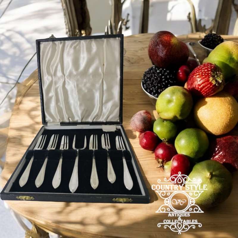 7Pc Vintage Silver Plated Fruit Set