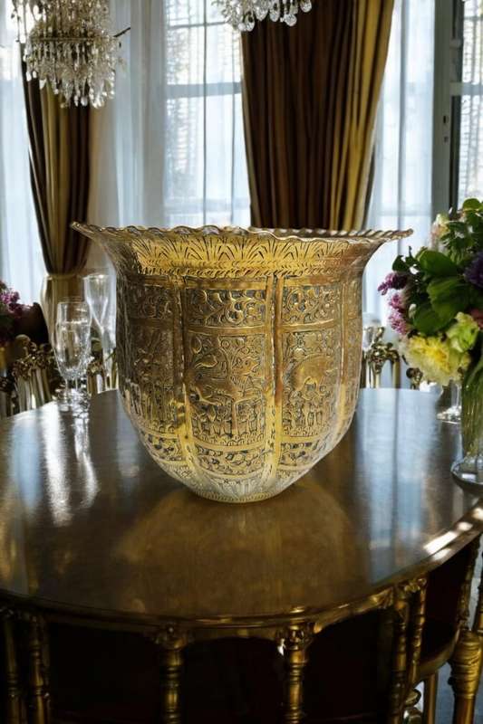 Antique Qajar Mameluke brass planter