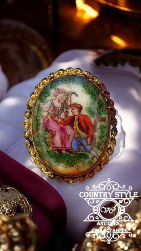 Limoges style Brooch from Czechoslovakia