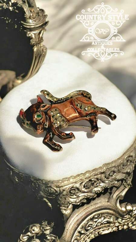 Vintage Marcasite Bull Brooch