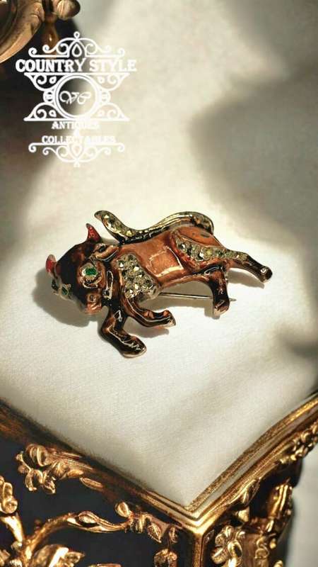 Vintage Marcasite Bull Brooch