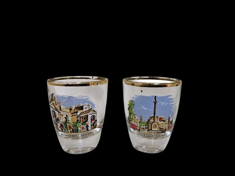 Six memorabilia shot glasses