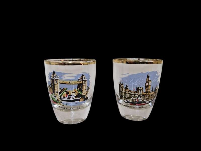 Six memorabilia shot glasses