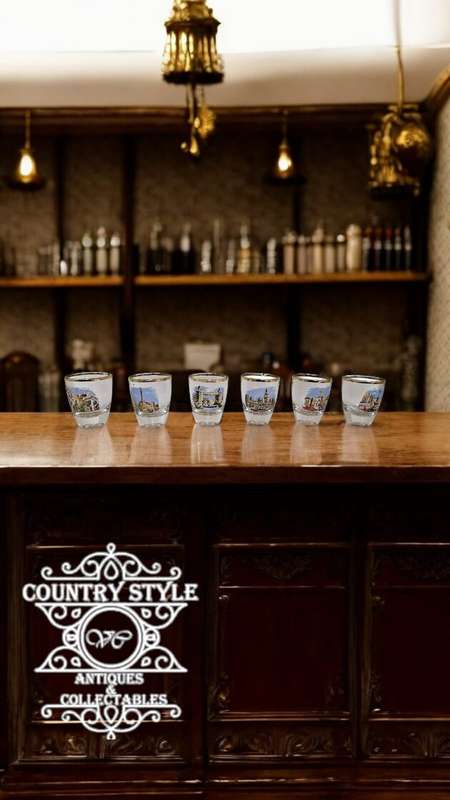 Six memorabilia shot glasses