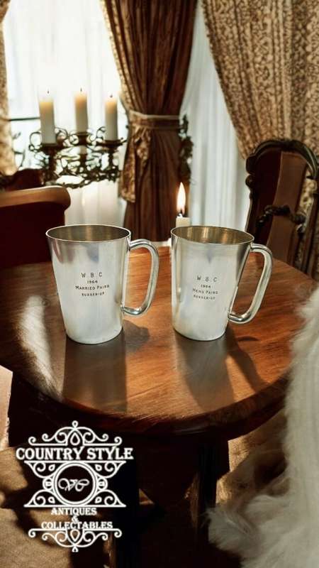Vintage silver plated beer mugs