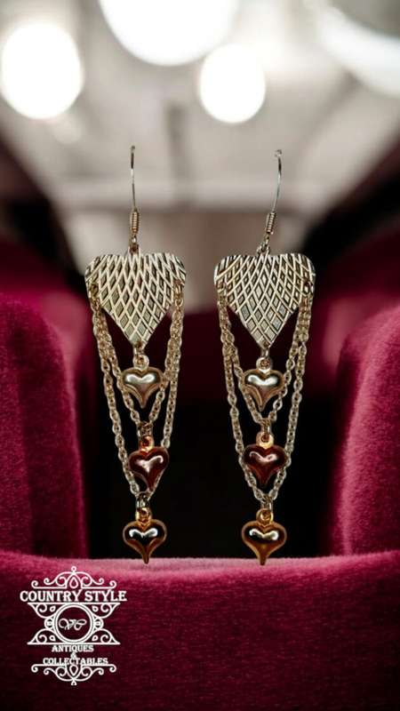 Silver Heart Puff Hearts Drop Earrings