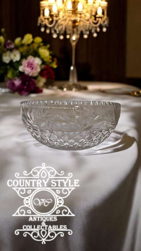 Vintage crystal cut glass fruit bowl