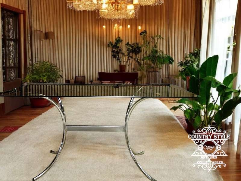 Mid-century Retro Contemporary Glass Top Six Seater Table