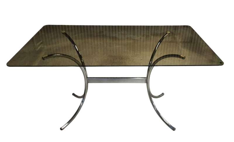 Mid-century Retro Contemporary Glass Top Six Seater Table
