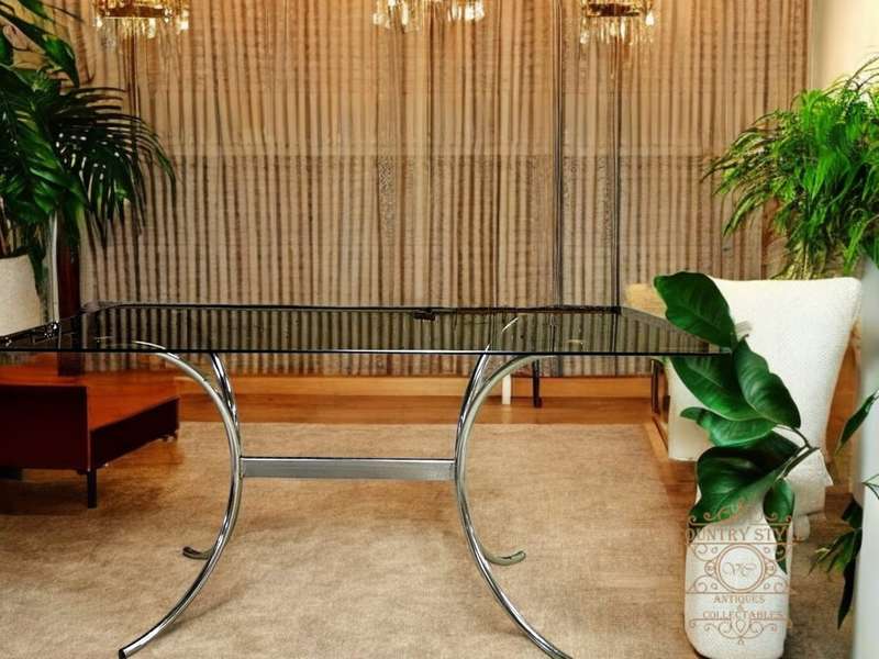 Mid-century Retro Contemporary Glass Top Six Seater Table