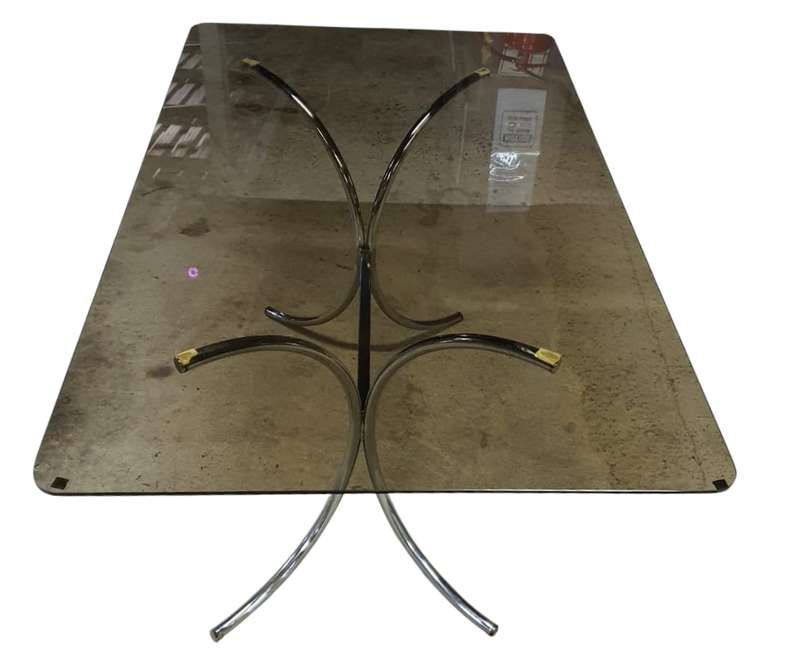 Mid-century Retro Contemporary Glass Top Six Seater Table