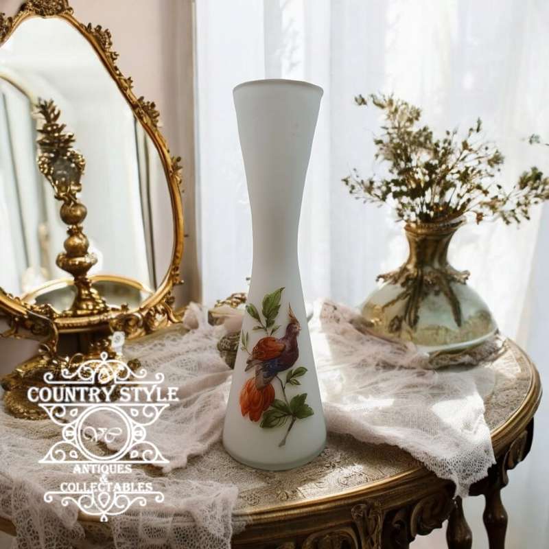 Vintage Large Satin Glass Vaseold trim