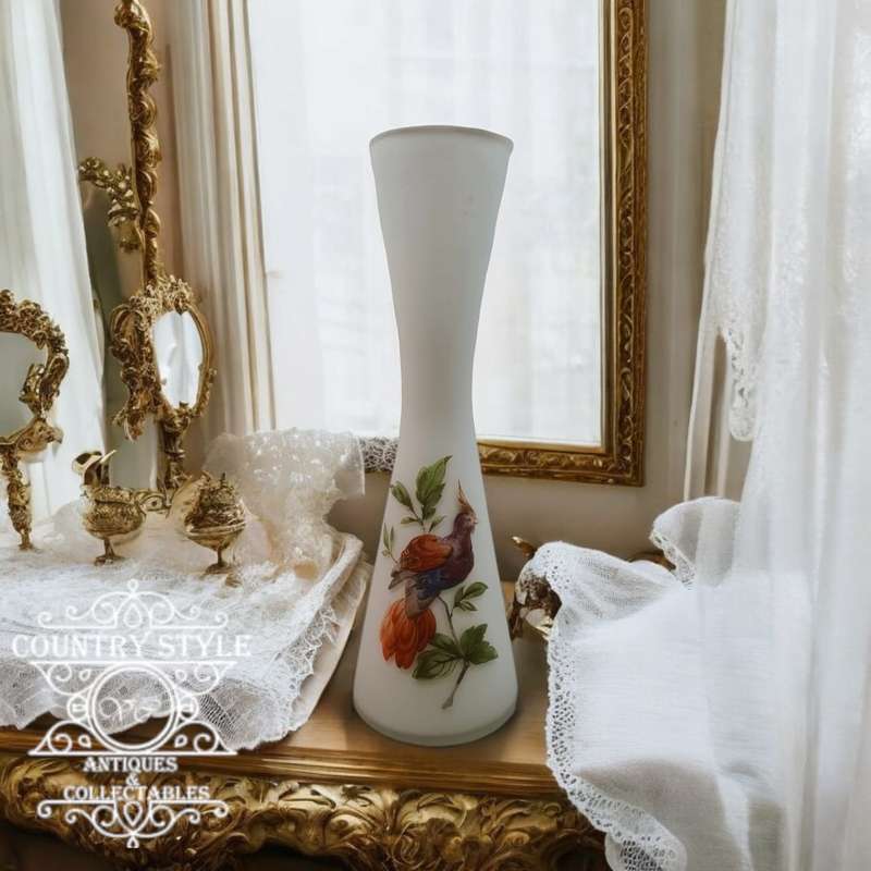 Vintage Large Satin Glass Vaseold trim