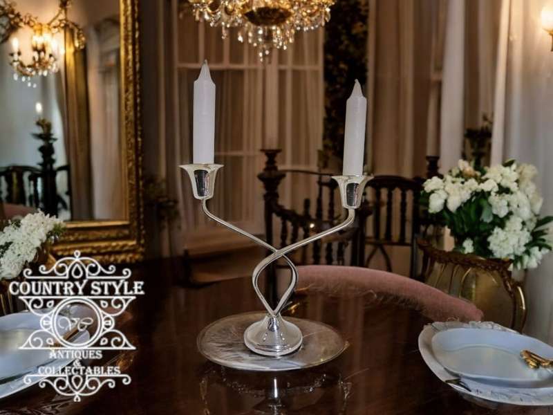 Two-Armed Silver-Plated Candlestick