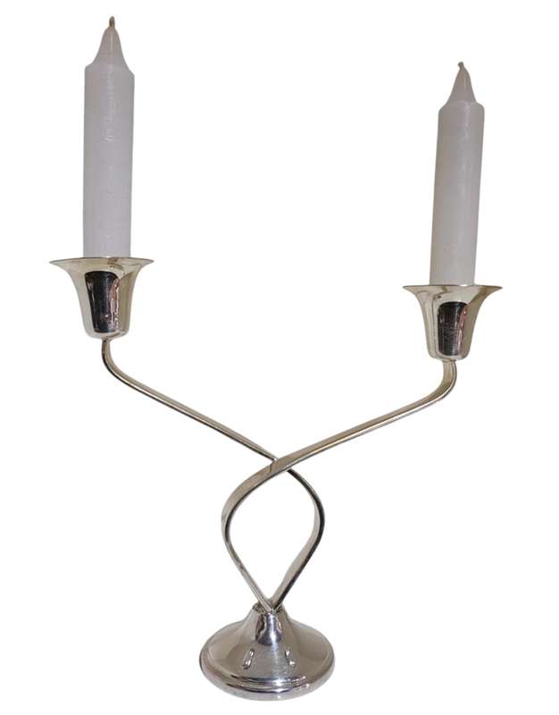 Two-Armed Silver-Plated Candlestick