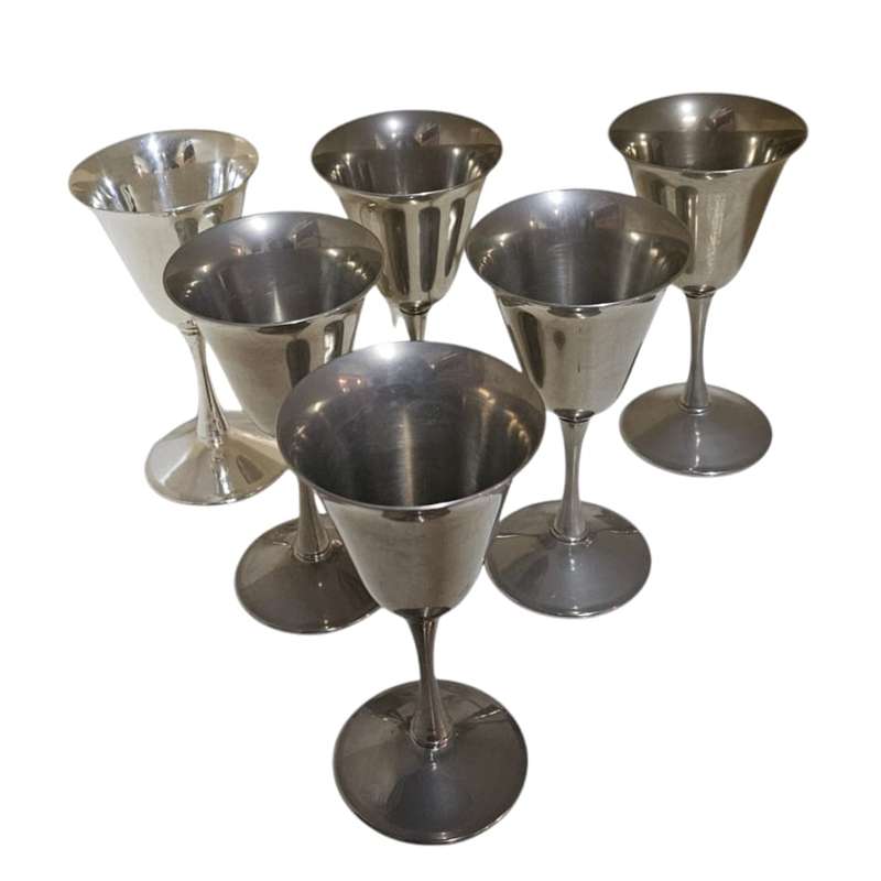 Six silver-plated goblets