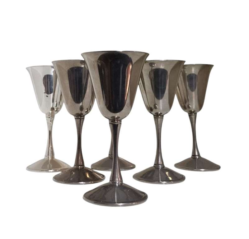 Six silver-plated goblets